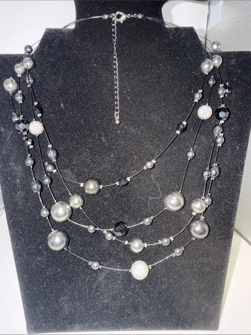Multi-Strand Silver Bead Statement Necklace